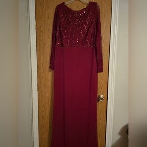 Ever Pretty Burgundy Long Sleeve Sequin Dress